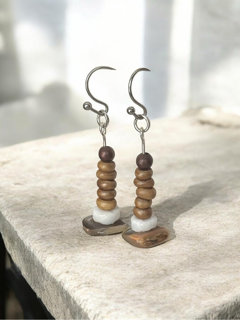 5 For $25💫Southwestern Brown Bead Stack Drop Earrings